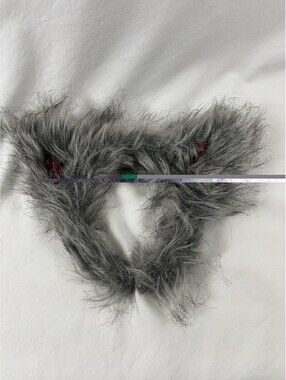 Faux Fur Wolf Ears Headband Grey Black Red Plaid Cosplay Halloween Costume